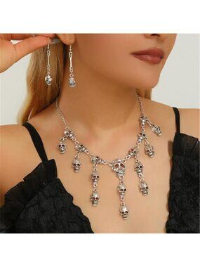 Gothic Punk Skull Necklace Earring Set